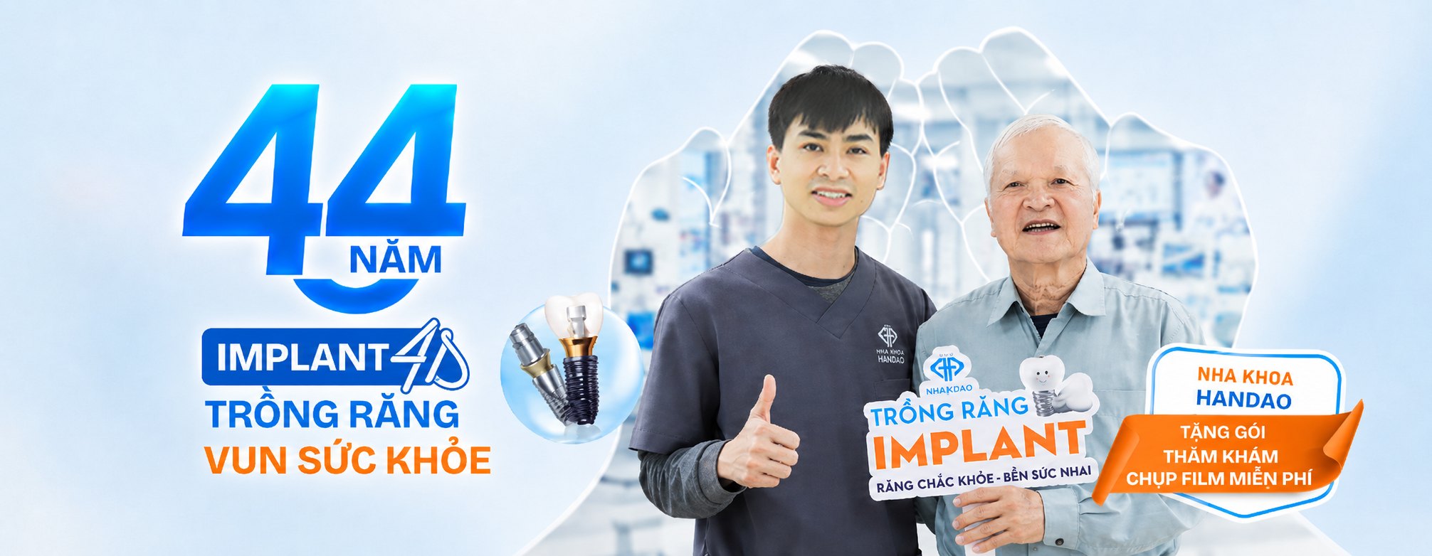 Nha khoa Hân Đào 44 năm — Trồng răng Implant 4S, răng chắc khoẻ, bền sức nhai. Tặng gói thăm khám và chụp phim miễn phí.